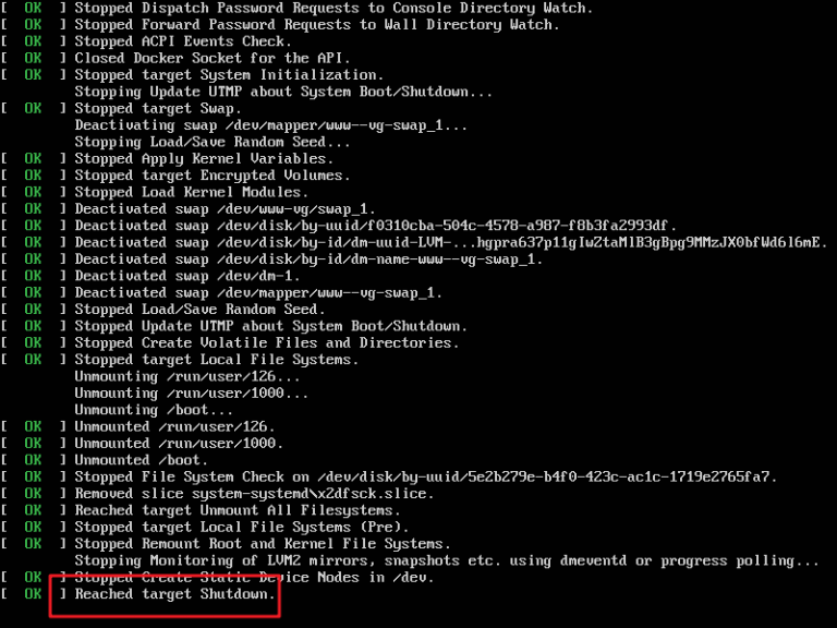 Reached target shutdown висит centos